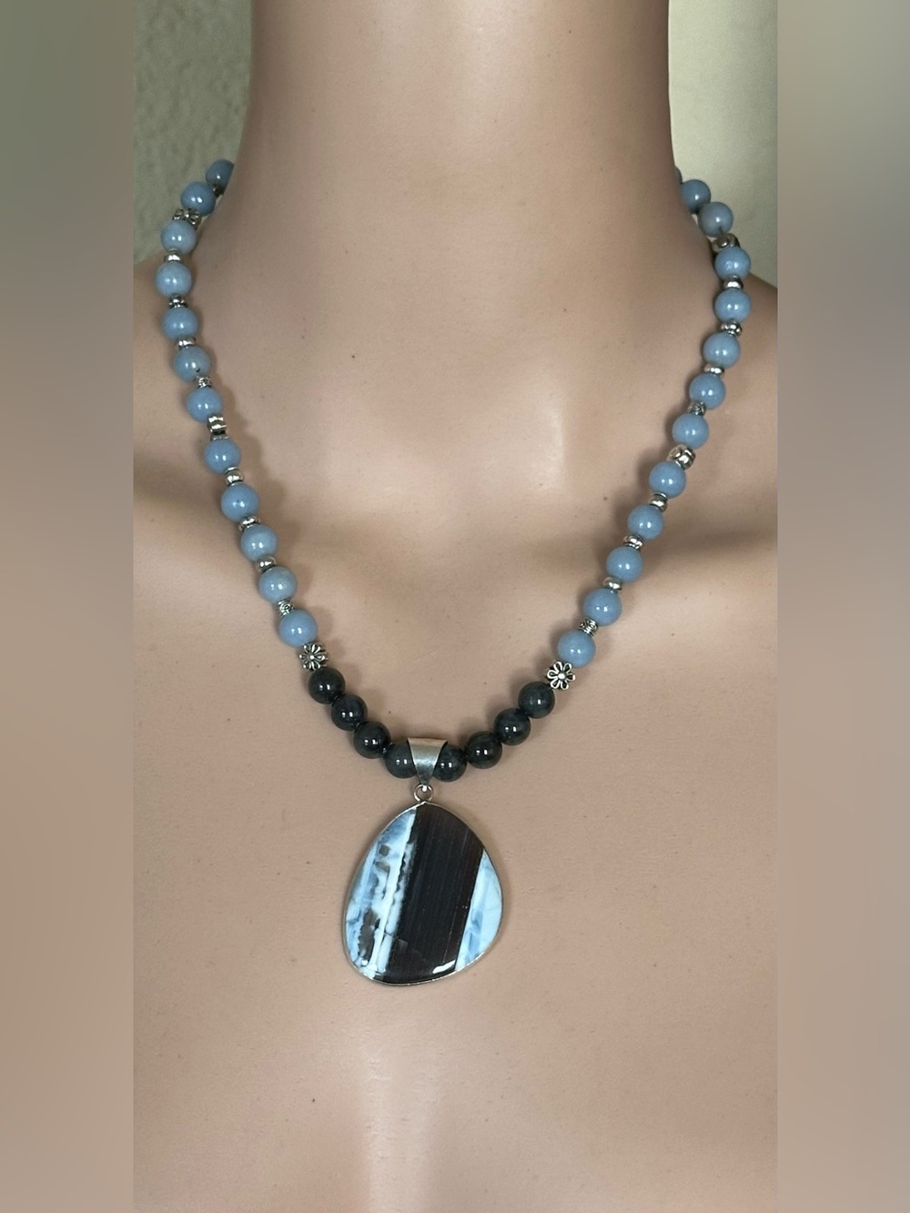 20-1/2 inch Angelite and Labradorite bead necklace NWOT